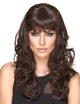 Locken Langhaar-Perücke Deluxe mit Pony braun - KARNEVAL-MEGASTORE - FashionsVida