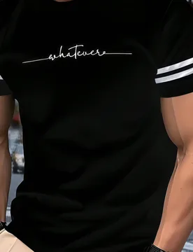 Camiseta de manga corta para hombre con estampado degradado de la letra "Whatever", camiseta deportiva casual para exteriores, running, baloncesto, f? - Shein - FashionsVida