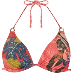 Top de bikini de la colección pasarela atado al cuello y estampado posicionado congo con lurex