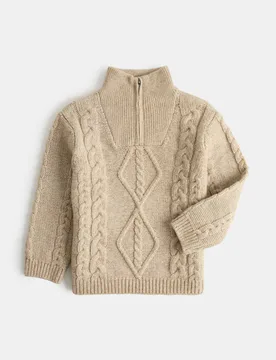 Knitted Half Zip Cable Knit Jumper (2-8 Yrs) Oatmeal male - M&S - FashionsVida