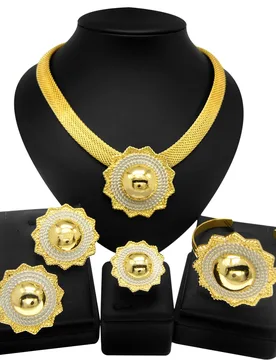 Women Necklace Dubai Gold Plated Jewelry Set Simple Round Earrings Open Bracelet Fees Nigeria Wedding Jewelry Women Gifts - Aliexpress - FashionsVida
