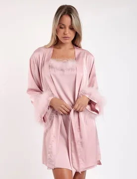 Bata de manga larga de mujer de tela satén con cinturón - Admas - FashionsVida