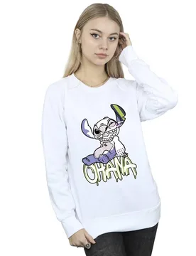 Women's Lilo & Stitch Ohana Graffiti Sweatshirt in White Size: Large - White - Size: L - Disney - FashionsVida