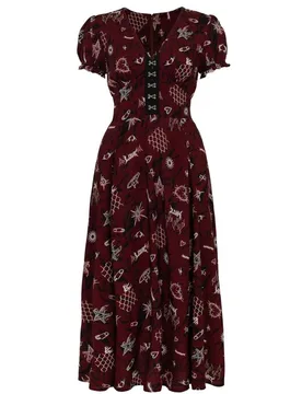 Kleid lang - Doomed Dress - XS bis 4XL - für Damen - Größe 4XL - rot/schwarz/weiß - Frauen - female - Hell Bunny - FashionsVida