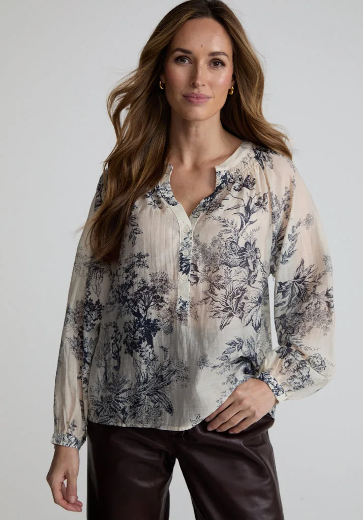 Eleanor V-Neck Floral Printed Blouse In Cream - XS - Lily and Lionel London Limited - FashionsVida