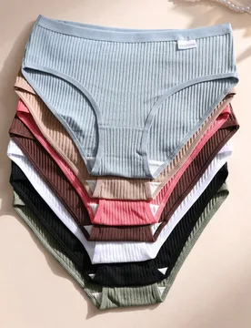 Piezas de bragas de algodón acanalado para mujer, bragas sexys de cintura baja para damas, ropa interior deportiva cómoda y transpirable, comodidad - Shein - FashionsVida