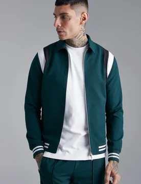 Mens Tailored Collared Varsity Regular Fit Bomber Jacket - Green - Size Medium - boohooMAN - FashionsVida