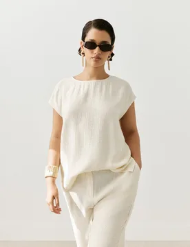 Top manga corta de mujer jacquard - Couchel - FashionsVida