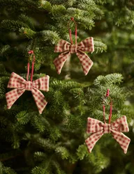 Pack Woven Gingham Bows Red Mix
