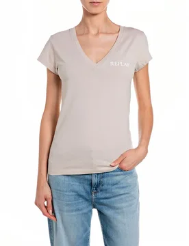 Maglietta A Maniche Corte Con Collo A V W367b.000.22658d Silver Cloud L - Replay - FashionsVida