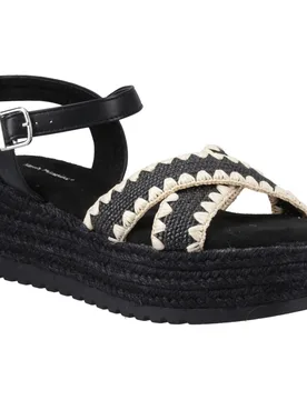 Jemma Espadrille Polyurethane Womens Black Sandals - Size Uk 7 - Hush puppies - FashionsVida