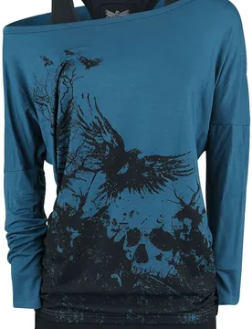 Langarmshirt - Busting Loose - S bis 3XL - für Damen - Größe M - schwarz/blau - Frauen - female - Black Premium by EMP - FashionsVida