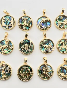 Zodiac Signs Natural Abalone Shell Pendant DIY Handmade Bracelet Necklace Charm Copper Gold Plated Color Preserved Jewelry - Aliexpress - FashionsVida