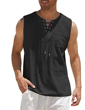 New Men's Sleeveless Top Casual Fashion Lace-up Neck Men's Pullover Shirt - Aliexpress - FashionsVida