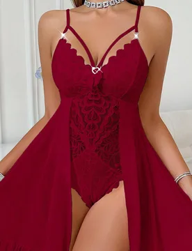Mono sexy de lencería para mujer con parches de encaje y malla transparente S - Shein - FashionsVida