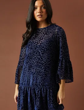 Women's Animal Print Velvet Mini Dress in Navy Size: 10 - Navy - Size: 10 - OASIS - FashionsVida