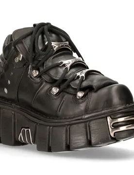 Unisex Black Gothic Ankle Boots-106-S1 Leather - Size Eu 39 - New Rock - FashionsVida
