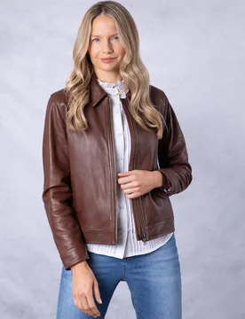 Women's 'Crosthwaite' Collared Leather Jacket in Chocolate Size: 16 - Chocolate - Size: 16 - Lakeland Leather - FashionsVida