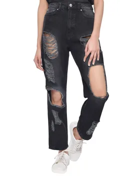 Women's High-Waisted Multi-Rip Mom Jeans - Classic Style with Modern Edge in Black Size: 8 - Black - Size: 8 - Smart Living - FashionsVida