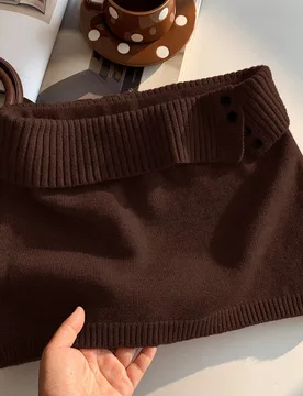 Suéter y falda de punto acanalado de unicolor casual y versátil para mujer, estilo coreano en otoño/ marrón oscuro para escuela y viajes XL - Shein - FashionsVida