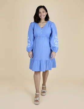 Maternity Pure Cotton Mini Smock Dress Blue Mix female - JoJo Maman Bébé - FashionsVida