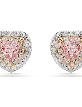 Orecchini a lobo One, Taglio Heart, Pavé, Cuore, Rosa, Finitura oro rosa 18K OS - Swarovski - FashionsVida