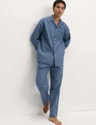 Pure Cotton Striped Pyjama Set Blue male