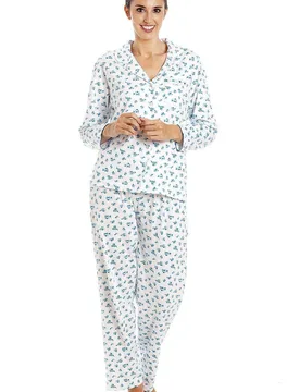 Women's Classic Ditsy Floral Print Cotton Pyjama Set in Blue Size: 20-22 - Blue - Size: 20-22 - Camille - FashionsVida