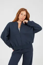 Womens Charcoal Zip Through Bomber Style Sweatshirt - Size X-Small