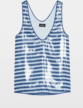 Zadig & Voltaire - Camiseta de tirantes de mujer con estampado marinero de rayas y lentejuelas - Zadig & Voltaire - FashionsVida