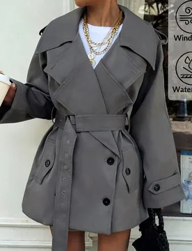 Abrigo de Gabardina Elegante & de Moda con Doble Botonadura y Cinturón Estilo Francés Ropa de Mujer Abrigo de Gabardina Abrigo de Gabardina para Muj - Shein - FashionsVida
