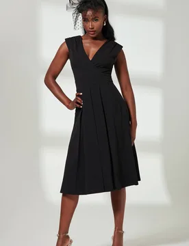 Women's Yuina Scuba Pleated Flare Midi Dress in Black Size: 8 - Black - Size: 8 - Jolie Moi - FashionsVida