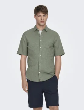 Cotton Linen Blend Shirt Green male - ONLY & SONS - FashionsVida
