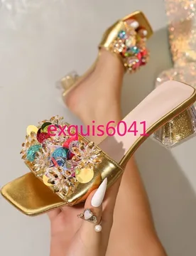 New Ladies Shiny Rhinestone Fashion Cool Slippers Banquet Shoes Gold High Heel Sandals Size 35-41 - Aliexpress - FashionsVida
