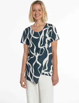 Camiseta de mujer de punto circular con drapeado asimétrico - Naulover - FashionsVida