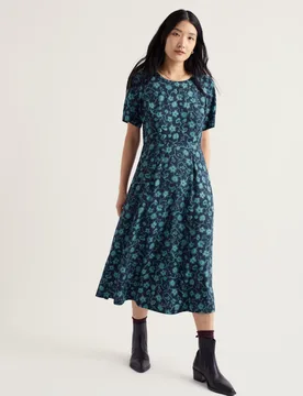 Floral Scoop Neck Midi Waisted Dress Teal Mix female - Seasalt cornwall - FashionsVida