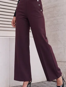 Women's Button Pocket Full Length Trousers in Plum Size: 18 - Plum - Size: 18 - Roman - FashionsVida