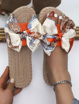 Sandalias planas de verano con lazo decorativo, sandalias de gamuza sintética para vacaciones, trajes de playa para el Día de San Valentín CN39 - Shein - FashionsVida