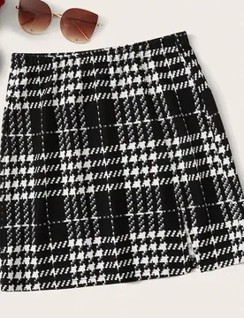 Falda con abertura en el bajo y estampado de cuadros en talla grande 2XL - Shein - FashionsVida
