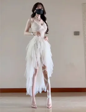 A gentle and elegant irregularly shaped beautiful unique lace strappy dress with cinched waist - Aliexpress - FashionsVida