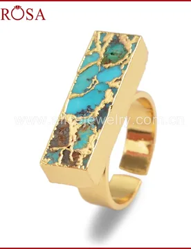 BOROSA 5/10PCS Gold Color Natural Copper Turquoises Ring for Women Jewelry, New Arrival Natural Blue Stone Gems Stone Ring G1542 - Aliexpress - FashionsVida