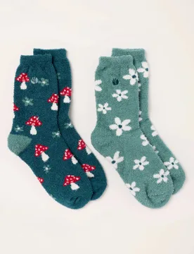 Pack Toadstool Floral Fluffy Socks Teal Mix female - Fatface - FashionsVida