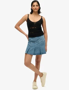 Superdry Damen Plissee-minirock mit Aufnähern Blau - Größe: 38 - 64.99 - FashionsVida