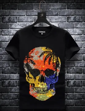 Plus Size 2025 Fashion Skull Rhinestones T Shirts Men Brand Short Sleeve Man Streetwear O Neck Slim Tshirts Calaveras Camiseta - Aliexpress - FashionsVida
