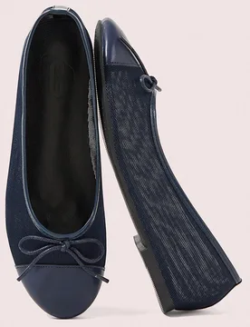 Zapatos de mujer, azul oscuro, parte superior de malla, decoración de lazo, bailarinas planas son simples, de moda y lindas. EUR38 - Shein - FashionsVida