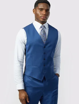 Mens Single Breasted Five Button V-Neck Tailored Suit Waistcoat - Blue Wool - Size 36 (Chest) - Ted baker - FashionsVida