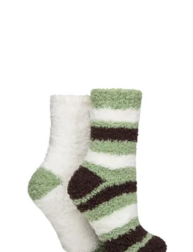Women's 2 Pair Fluffy and Cosy Blissful Bed Time Socks Forager 4-8 - Green - Size: Small - ELLE - FashionsVida