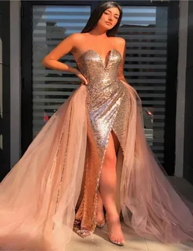 A new style of gold-embossed strapless slit dress - Aliexpress - FashionsVida