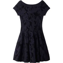 Vestido corto de punto jacquard floral acampanado