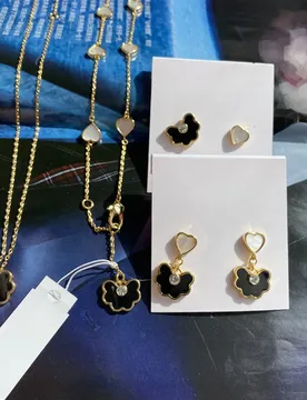 New Exquisite Black Enamel Flower Pastoral Heart Shell Earrings, Necklace,or Bracelet Sweater Chain Jewelry - Aliexpress - FashionsVida